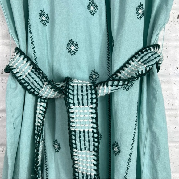 ZARA Green Embroidered Maxi Dress Short Sleeves Size Small - Picture 8 of 12